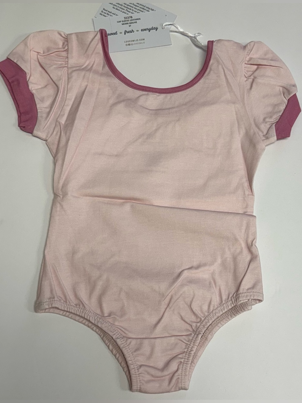 Omi Jo Mauve Morn Leotard Light Pink Dark Trim Cap Short Sleeve Girls 3T WDW NWT